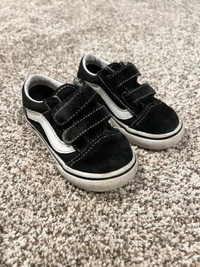 Black Kids Velcro Skate Sneakers with White Stripe